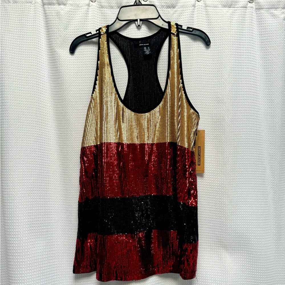 DKNY Sequined Tank - Small (red, black, and gold)